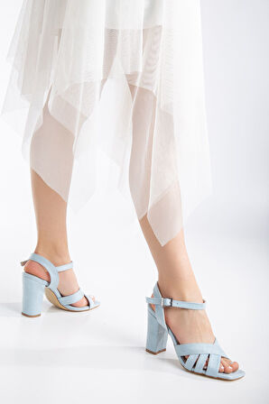 Hope Yüksek Topuklu Bebe Mavisi Süet Küt Burun Kadın Ayakkabı