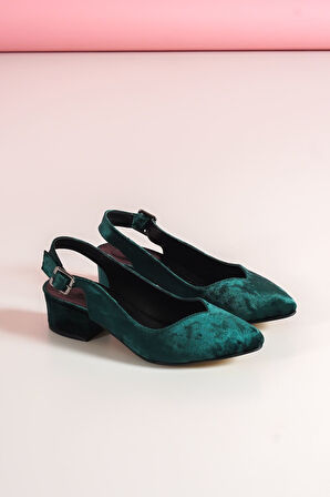 Valentina Haki Kadife Topuklu Ayakkabı