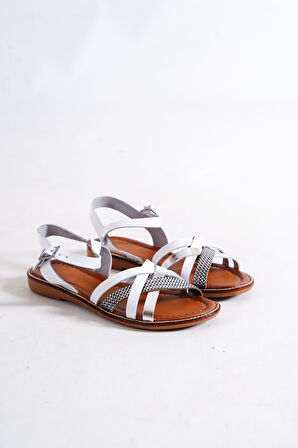 FİXMOD HAKİKİ DERİ BEYAZ  SANDALET