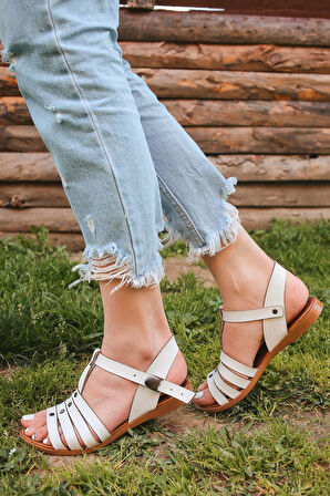 İrina Hakiki Deri Beyaz Günlük Kadın Sandalet