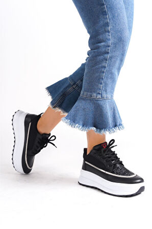 Oneo Siyah Beyaz Kadın Spor Ayakkabı