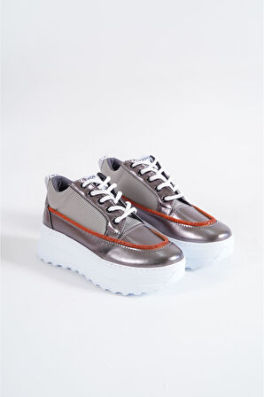 Metalik Gri Taşlı Kadın Spor Ayakkabı