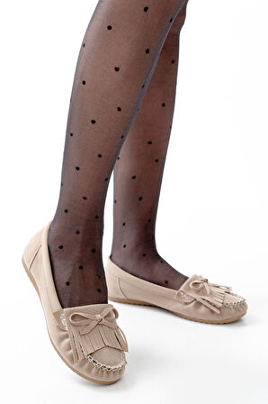  Bej Süet Püsküllü Günlük Kadın Babet