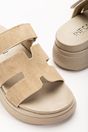  Bej Dolgu Topuk Kadın Sandalet