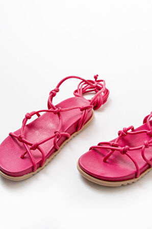  Fuşya Bilekten Bağcıklı Kadın Sandalet