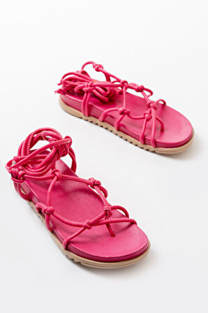  Fuşya Bilekten Bağcıklı Kadın Sandalet