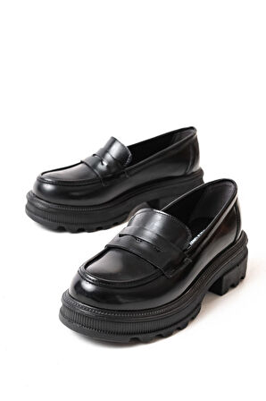  Siyah Rugan Günlük Yüksek Tabanlı Loafer Ayakkabı