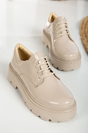 Western Bağcık Detaylı Bej Rugan Kadın Şık Günlük Ayakkabı