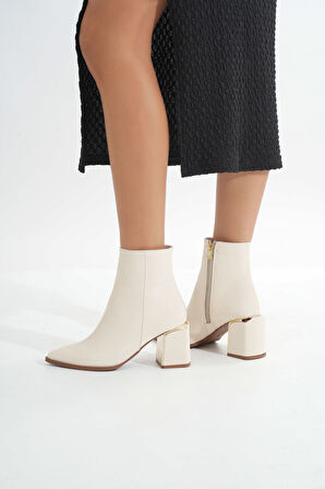  Bej Fermuarlı Topuklu Kadın Günlük Bot