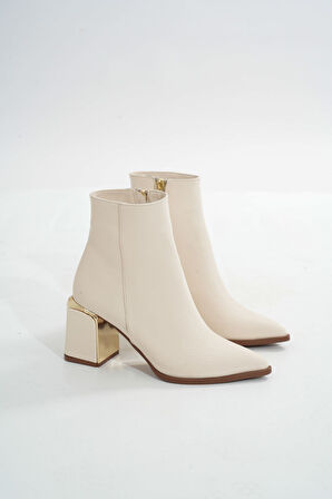  Bej Fermuarlı Topuklu Kadın Günlük Bot