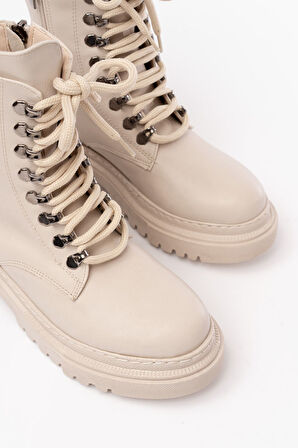  Bej Bağcıklı Fermuarlı Günlük Kadın Bot