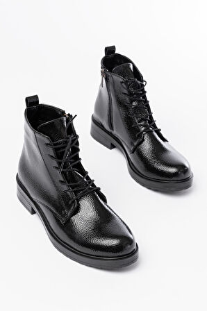  Siyah Rugan Bağcıklı Fermuarlı Günlük Kadın Bot