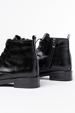  Siyah Rugan Bağcıklı Fermuarlı Günlük Kadın Bot
