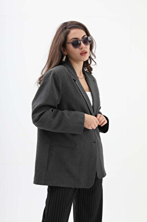 Kadın Kruvaze Yaka Oversize Blazer Ceket - Antrasit