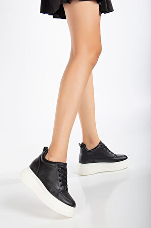 Nesvina Kadın Gizli Topuk Siyah - Beyaz Sneaker