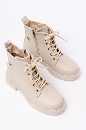 Bej Bağcıklı Fermuarlı Günlük Kadın Bot