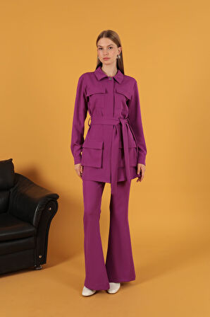 Atlas Kumaş İspanyol Kadın Pantolon-Mürdüm