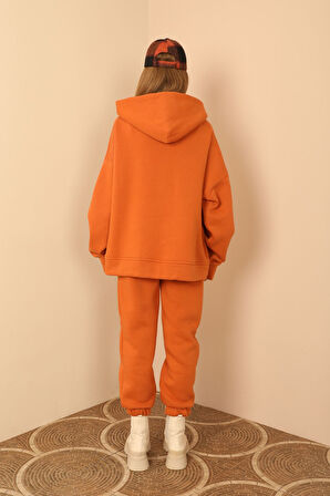 3 İplik Kumaş Uzun Boy Rahat Kalıp Paçası Lastikli Kadın Pantolon-Tarçın