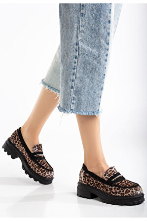 Leopar Günlük Yüksek Tabanlı Loafer Ayakkabı