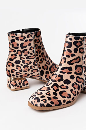 RM-500 Leopar Topuklu Fermuarlı Günlük Kadın Bot