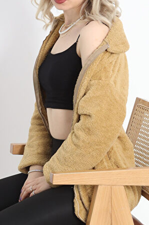 Fermuarlı Peluş Mont Camel - 9061.1153.