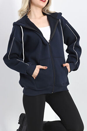 Biyeli 3 İplik Fermuarlı Sweat Lacivert - 20282.053.