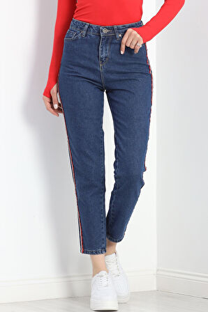 Şeritli Mom Kot Pantolon Mavi - 20900.1831.