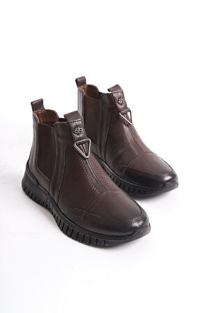 MAYLO YANLAR LASTİKLİ KAHVE DERİ ORTOPEDİK HAFİF KADIN BOT