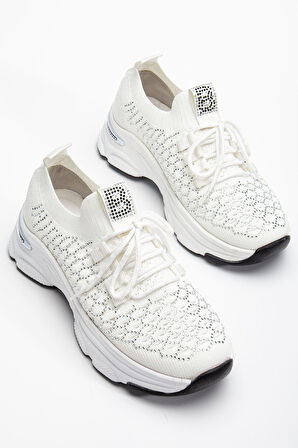 Edwin Beyaz Triko Bağcıklı Yüksek Topuk Rahat Kalıp Sneaker