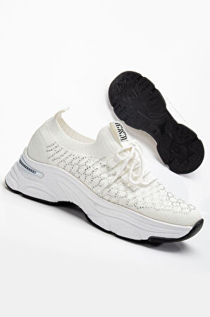 Edwin Beyaz Triko Bağcıklı Yüksek Topuk Rahat Kalıp Sneaker