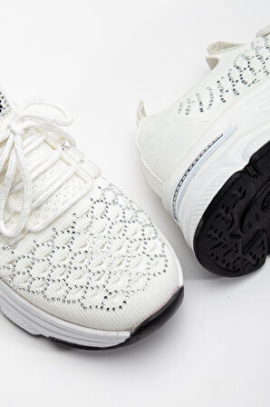 Edwin Beyaz Triko Bağcıklı Yüksek Topuk Rahat Kalıp Sneaker