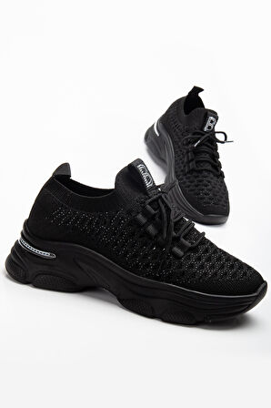 Edwin Siyah Triko Bağcıklı Yüksek Topuk Rahat Kalıp Sneaker