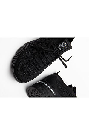 Edwin Siyah Triko Bağcıklı Yüksek Topuk Rahat Kalıp Sneaker