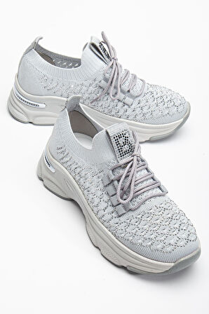 Edwin Gri Triko Bağcıklı Yüksek Topuk Rahat Kalıp Sneaker