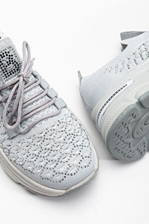 Edwin Gri Triko Bağcıklı Yüksek Topuk Rahat Kalıp Sneaker