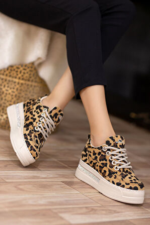 Granes Kadın Leopar Gizli Topuk Sneaker