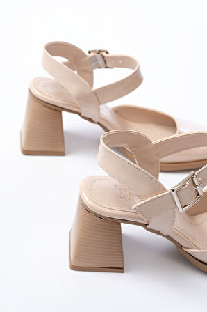 İNF-40450 Bej Rugan Günlük Arkası Açık Topuklu Kadın Ayakkabı