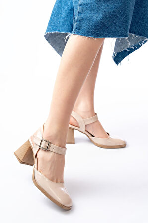 İNF-40450 Bej Rugan Günlük Arkası Açık Topuklu Kadın Ayakkabı