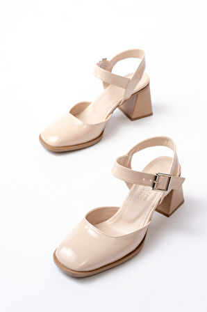 İNF-40450 Bej Rugan Günlük Arkası Açık Topuklu Kadın Ayakkabı