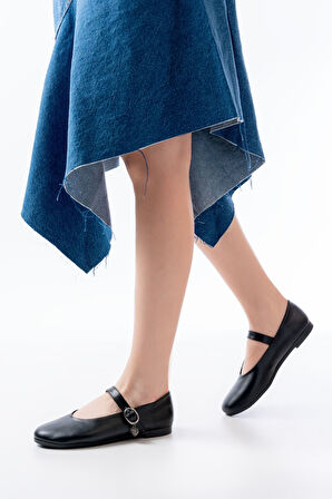 İNF-324 Siyah Baretli Tokalı Günlük Kadın Babet