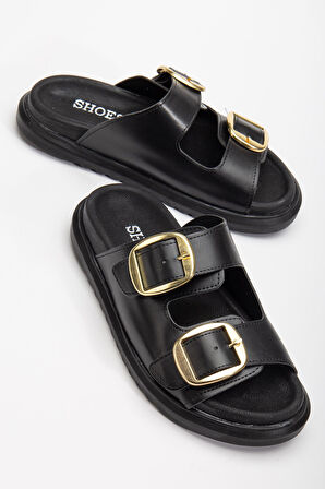 Harmony Çift Tokalı Yumuşak Tabanlı Günlük Siyah Terlik