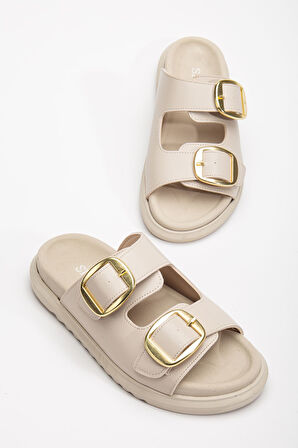 Harmony Çift Tokalı Yumuşak Tabanlı Günlük Bej Terlik