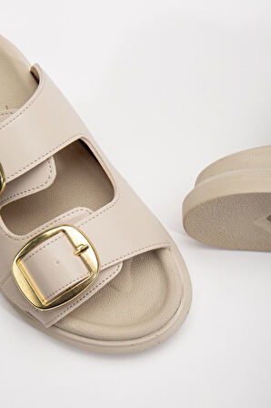 Harmony Çift Tokalı Yumuşak Tabanlı Günlük Bej Terlik