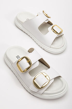 Harmony Çift Tokalı Yumuşak Tabanlı Günlük Beyaz Terlik