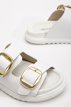 Harmony Çift Tokalı Yumuşak Tabanlı Günlük Beyaz Terlik