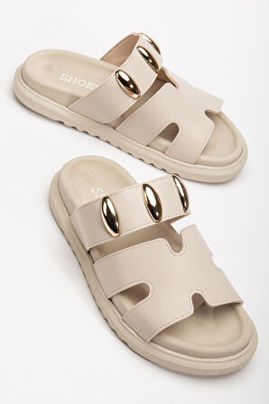 Rens Kadın Yumuşak Tabanlı Toka Detaylı Günlük Bej Terlik