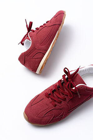 RS-01 Bordo Süet İnce Taban Günlük Spor Ayakkabı