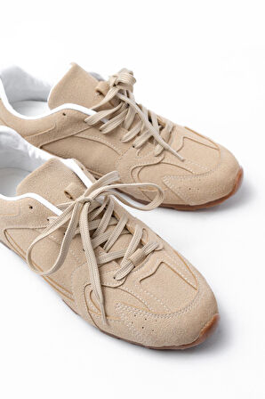 RS-01 Bej Süet İnce Taban Günlük Spor Ayakkabı