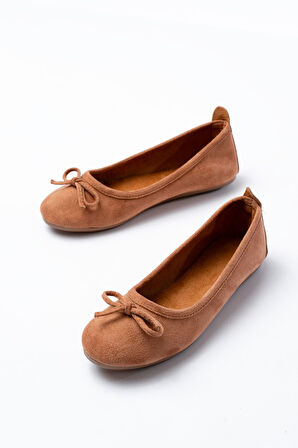 6101 Taba Süet Fiyonklu Günlük Kadın Babet