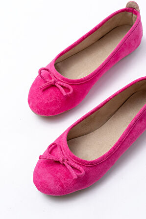 6101 Fuşya Süet Fiyonklu Günlük Kadın Babet